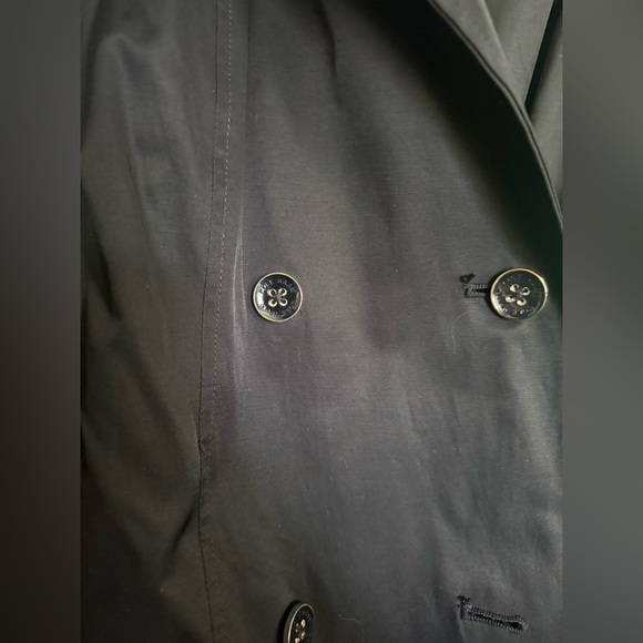 Cole Haan Womens XL Trench Coat Hooded Belted Double Breasted Black - Picture 6 of 6